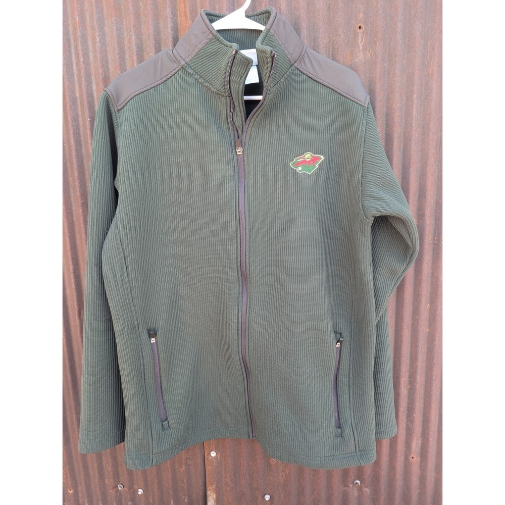 Minnesota Wild Jacket Men Medium Waffle Knit Fleece Green Sweater Full‎ Zip NHL
